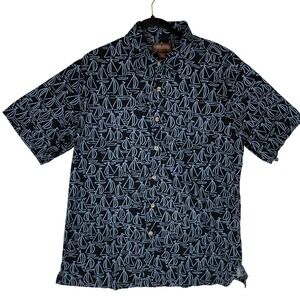 Cooke Street Hawaiian Islands Mens Large Black Sailboat Print Button Up Shirt
